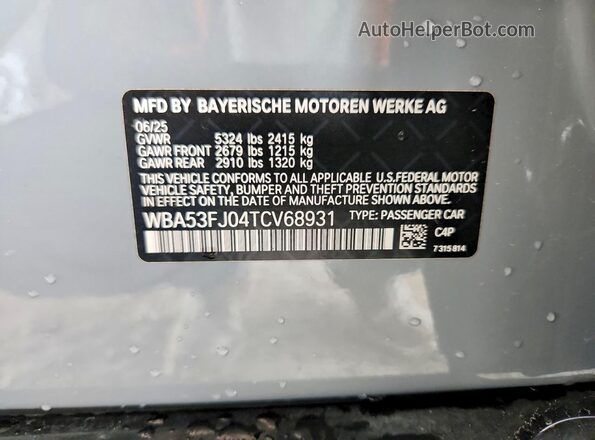 WBA53FJ04TCV68931 2026 BMW 5 SERIES Gray 360 interior view