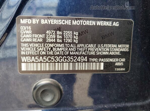 WBA5A5C53GG352494 2016 BMW 5 SERIES Синий Вид подкапотного пространства