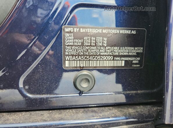 WBA5A5C54GD529099 2016 BMW 5 SERIES Blue VIN sticker view