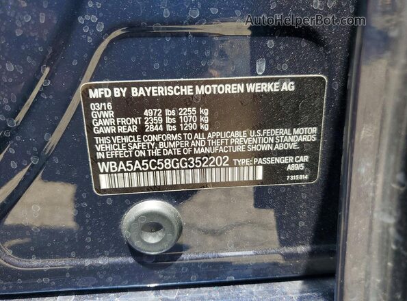 WBA5A5C58GG352202 2016 BMW 5 SERIES Синий Вид подкапотного пространства