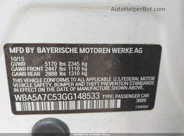 WBA5A7C53GG148533 2016 BMW 5 SERIES White Engine compartment view
