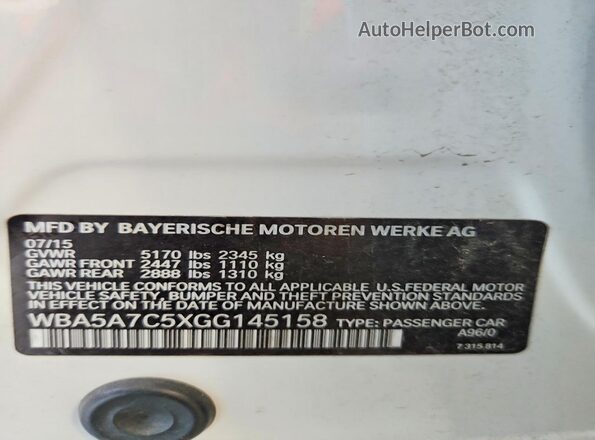 WBA5A7C5XGG145158 2016 BMW 5 SERIES White Вид підкапотного простору