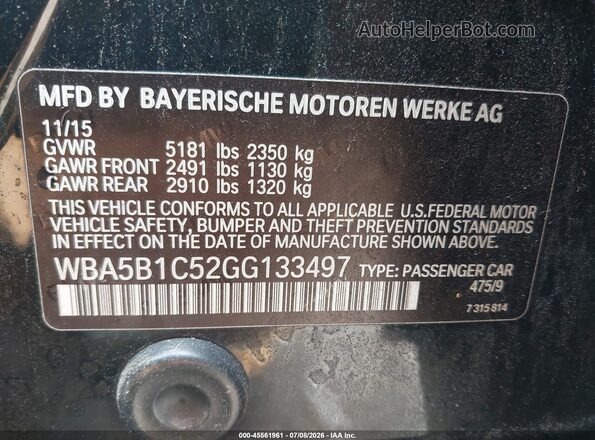 WBA5B1C52GG133497 2016 BMW 5 SERIES Black Vista del compartimento del motor