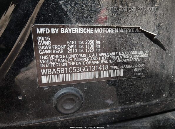 WBA5B1C53GG131418 2016 BMW 5 SERIES Черный Вид подкапотного пространства