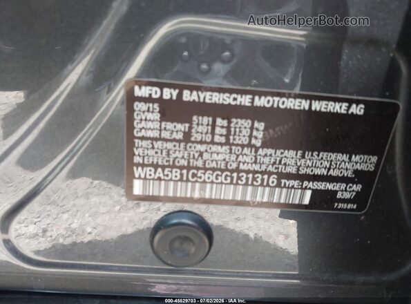 WBA5B1C56GG131316 2016 BMW 5 SERIES Black ძრავის განყოფილების ხედი