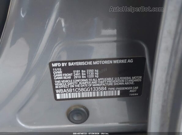 WBA5B1C58GG133584 2016 BMW 5 SERIES Gray Vista del compartimento del motor