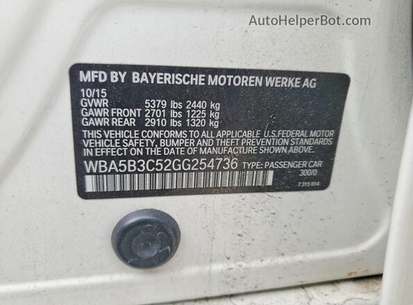 WBA5B3C52GG254736 2016 BMW 5 SERIES White Շարժիչի բաժամունքի տեսք
