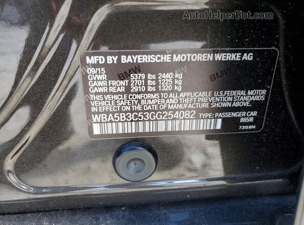 WBA5B3C53GG254082 2016 BMW 5 SERIES Gray Vista de la etiqueta del VIN