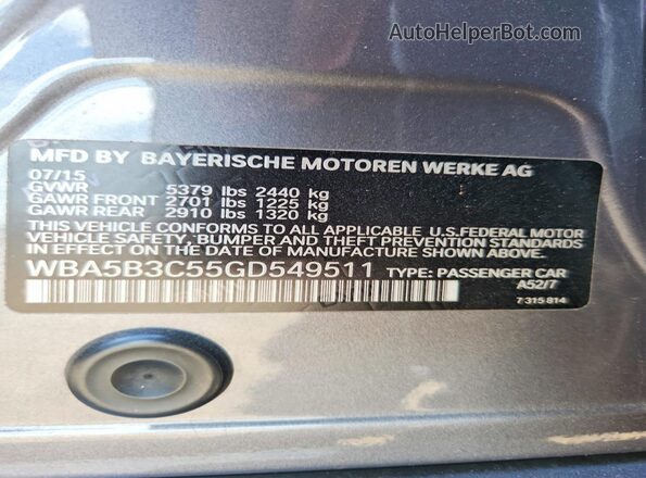 WBA5B3C55GD549511 2016 BMW 5 SERIES Silver Вид підкапотного простору
