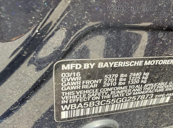 WBA5B3C55GG257873 2016 BMW 5 SERIES Blue VIN sticker view