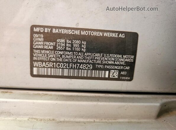 WBA5R1C02LFH74829 2020 BMW 3 SERIES Gray Vista del compartimento del motor
