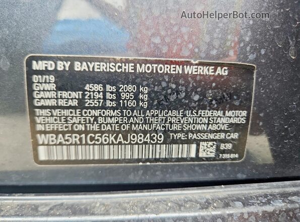 WBA5R1C56KAJ98439 2019 BMW 3 SERIES Gray ძრავის განყოფილების ხედი