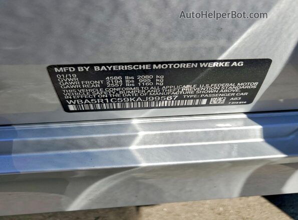 WBA5R1C59KAJ99567 2019 BMW 3 SERIES Gray ძრავის განყოფილების ხედი