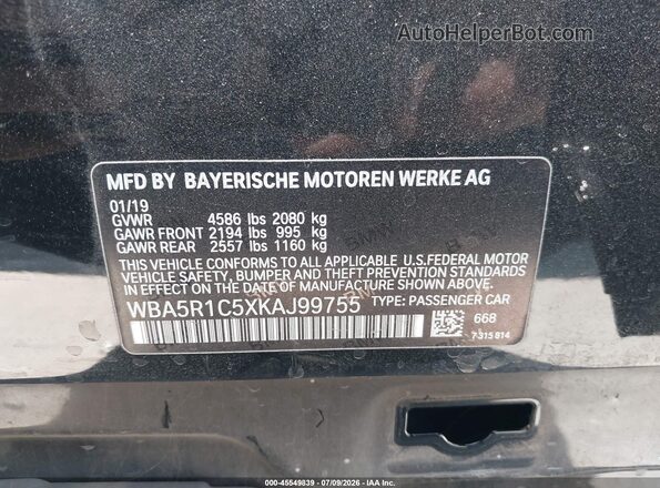 WBA5R1C5XKAJ99755 2019 BMW 3 SERIES Black Vista del compartimento del motor