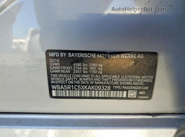 WBA5R1C5XKAK09328 2019 BMW 3 SERIES Silver VIN sticker view