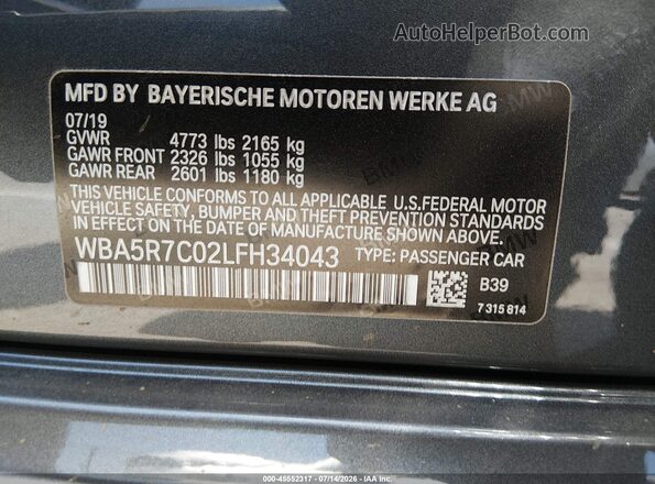 WBA5R7C02LFH34043 2020 BMW 3 SERIES Gray Շարժիչի բաժամունքի տեսք