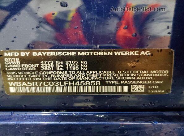 WBA5R7C03LFH45858 2020 BMW 3 SERIES Blue Widok komory silnika