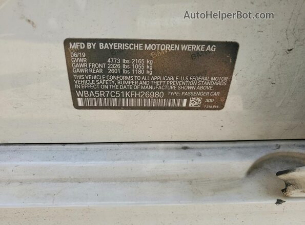 WBA5R7C51KFH26980 2019 BMW 3 SERIES White Вид підкапотного простору