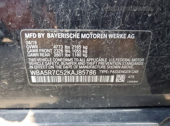 WBA5R7C52KAJ85786 2019 BMW 3 SERIES Black VIN sticker view