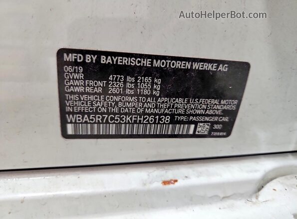 WBA5R7C53KFH26138 2019 BMW 3 SERIES White Engine compartment view