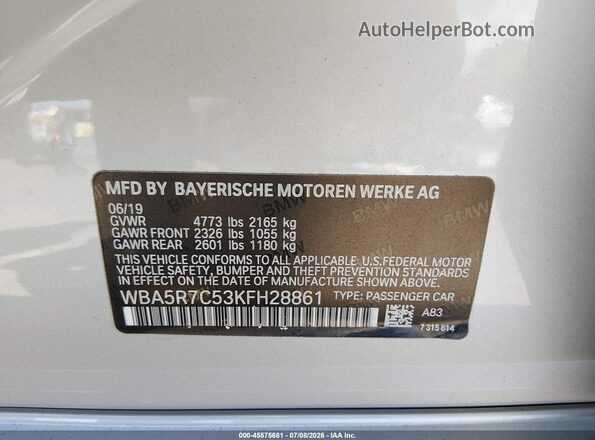 WBA5R7C53KFH28861 2019 BMW 3 SERIES Silver Widok komory silnika