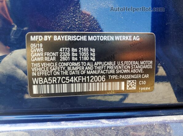 WBA5R7C54KFH12006 2019 BMW 3 SERIES Blue Շարժիչի բաժամունքի տեսք