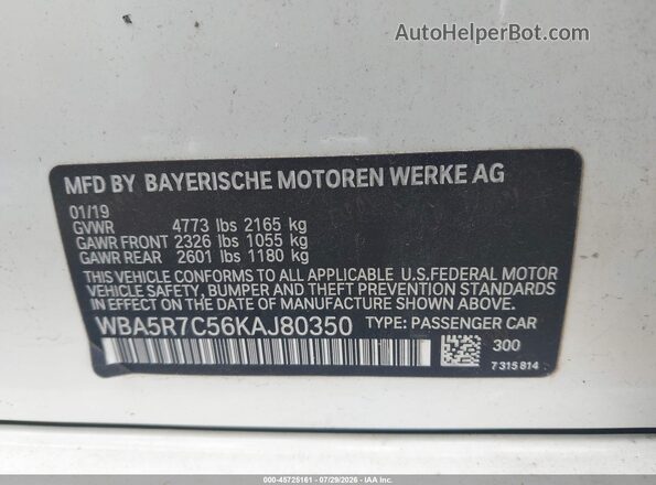 WBA5R7C56KAJ80350 2019 BMW 3 SERIES White Engine compartment view