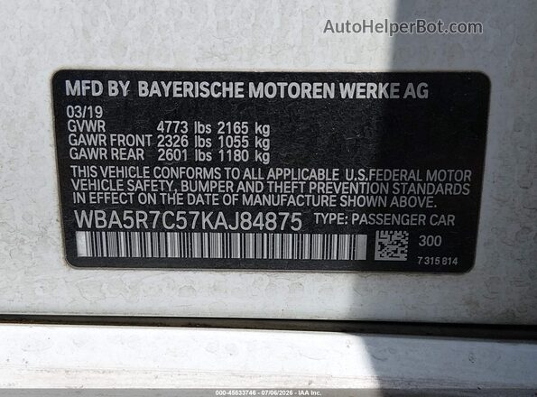 WBA5R7C57KAJ84875 2019 BMW 3 SERIES White Widok komory silnika