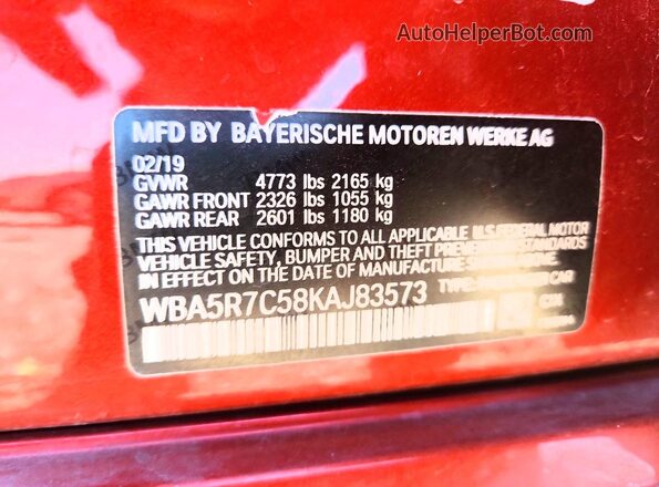 WBA5R7C58KAJ83573 2019 BMW 3 SERIES Orange Widok komory silnika
