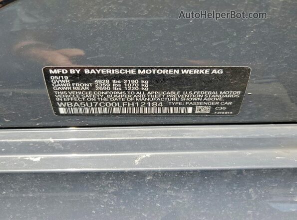 WBA5U7C00LFH12184 2020 BMW M3 Gray Vista del compartimento del motor