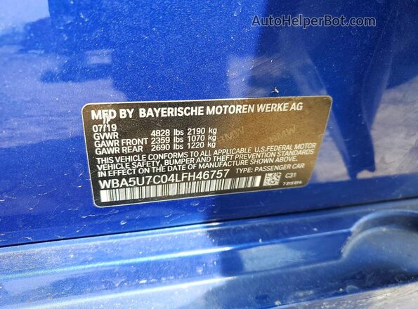 WBA5U7C04LFH46757 2020 BMW M3 Синий Вид наклейки с VIN-кодом