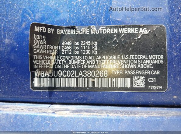 WBA5U9C02LA380268 2020 BMW M3 Синий Вид подкапотного пространства