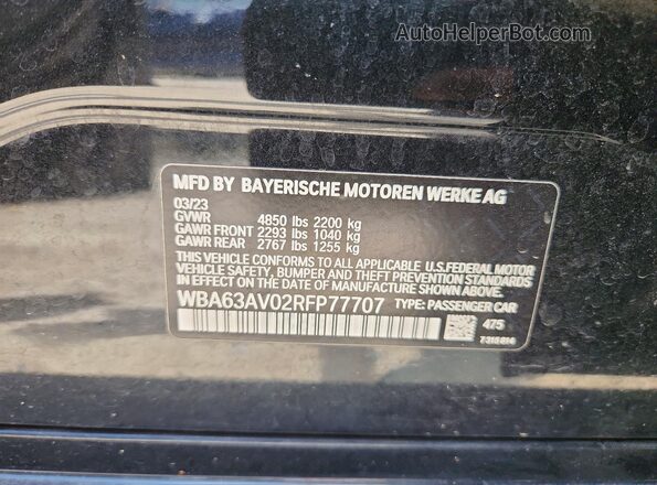 WBA63AV02RFP77707 2024 BMW 4 SERIES Black Вид наклейки з VIN-кодом