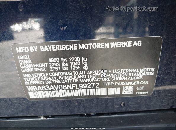WBA63AV06NFL99272 2022 BMW 4 SERIES Dark Blue Engine compartment view