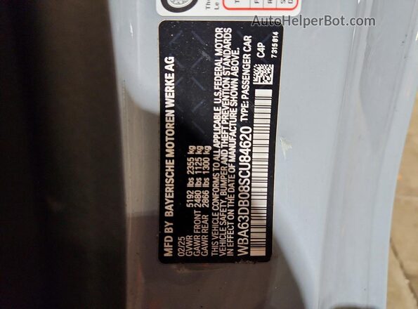 WBA63DB08SCU84620 2025 BMW M4 Gray Vista de la etiqueta del VIN