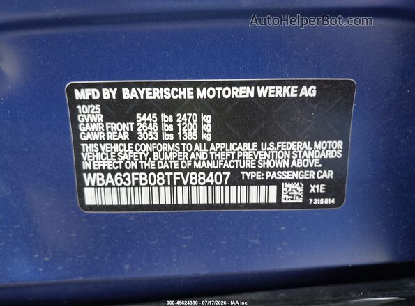 WBA63FB08TFV88407 2026 BMW OTHER Blue Շարժիչի բաժամունքի տեսք