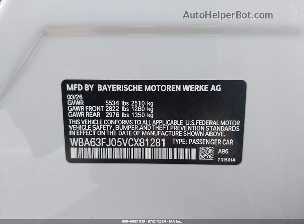 WBA63FJ05VCX81281 2027 BMW 5 SERIES White Շարժիչի բաժամունքի տեսք