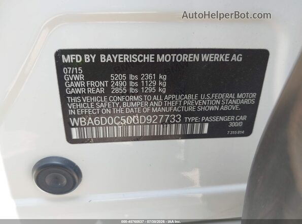 WBA6D0C50GD927733 2016 BMW 6 SERIES White Engine compartment view