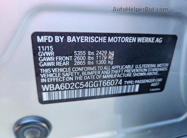 WBA6D2C54GGT66074 2016 BMW 6 SERIES Silver Շարժիչի բաժամունքի տեսք