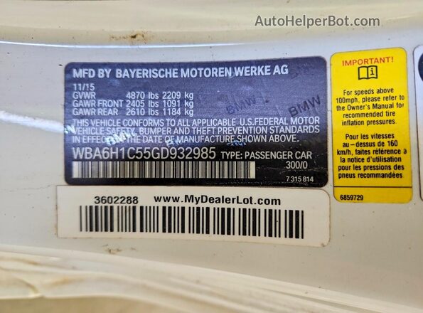 WBA6H1C55GD932985 2016 BMW 6 SERIES White ძრავის განყოფილების ხედი