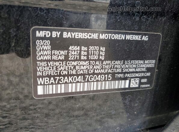WBA73AK04L7G04915 2020 BMW 2 SERIES Black Vista de la etiqueta del VIN