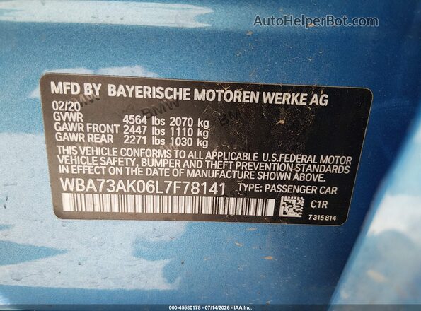WBA73AK06L7F78141 2020 BMW 2 SERIES Синий Вид подкапотного пространства