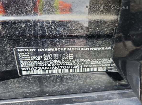 WBA73AK06M7G97454 2021 BMW 2 SERIES Black VIN კოდის სტიკერის ხედი