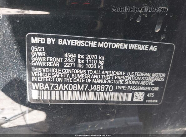 WBA73AK08M7J48870 2021 BMW 2 SERIES Черный Вид подкапотного пространства