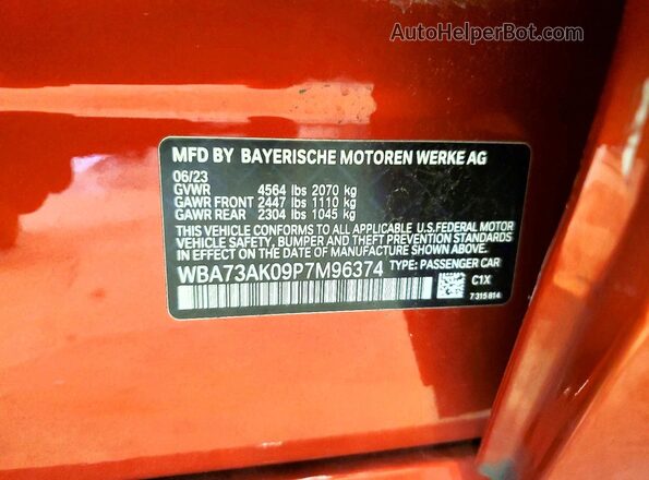 WBA73AK09P7M96374 2023 BMW 2 SERIES Orange Вид підкапотного простору