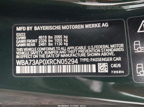 WBA73AP0XRCN05294 2024 BMW 4 SERIES Green Engine compartment view