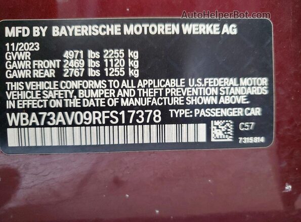 WBA73AV09RFS17378 2024 BMW 4 SERIES Burgundy Widok komory silnika