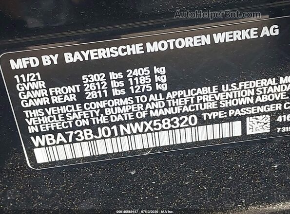 WBA73BJ01NWX58320 2022 BMW 5 SERIES Blue ძრავის განყოფილების ხედი