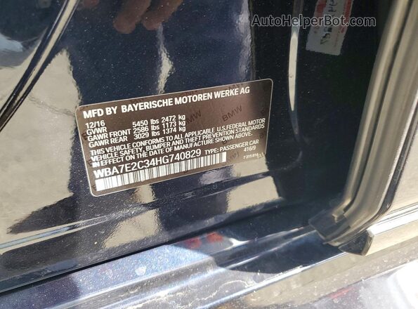 WBA7E2C34HG740829 2017 BMW 7 SERIES Black Vista de la etiqueta del VIN