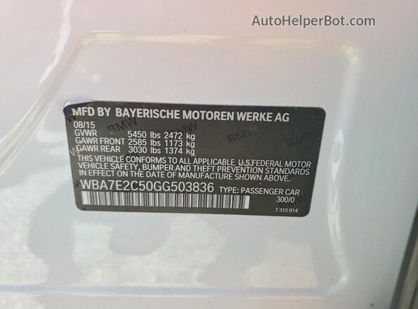 WBA7E2C50GG503836 2016 BMW 7 SERIES White VIN sticker view